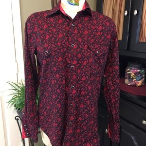 Ace of Diamonds Black/Red Paisley Snap Shirt Sz S